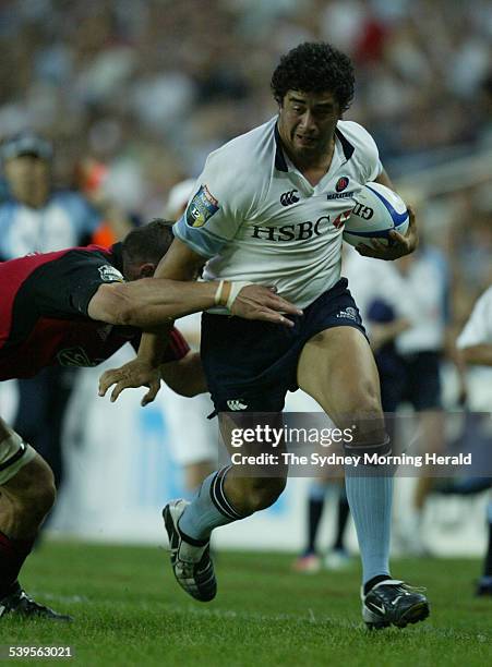 Morgan Turinui in action during Waratahs vs Crusaders Super 12 trial at Aussie Stadium, Sydney, 12 February 2005. SMH Picture by SIMON ALEKNA