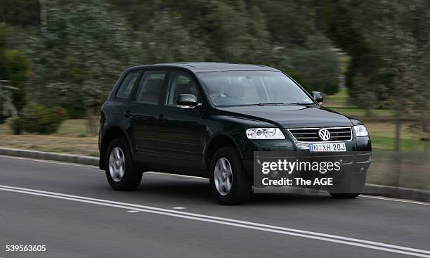 Volkswagen Touareg 4wd Diesel. Car colour is dark green. 31 May 2005 THE AGE DRIVE Picture by NEIL NEWITT