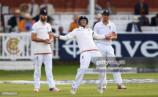 Joe Root of England wears a hemlet fielding at close first slip during day four of the 3rd Investec Test match between England and Sri Lanka at...