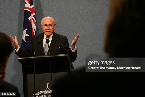 Prime Minister Howard at a press conference in Parliament House. Back bencher Petro Georgiou has come to an agreement with the Government on...