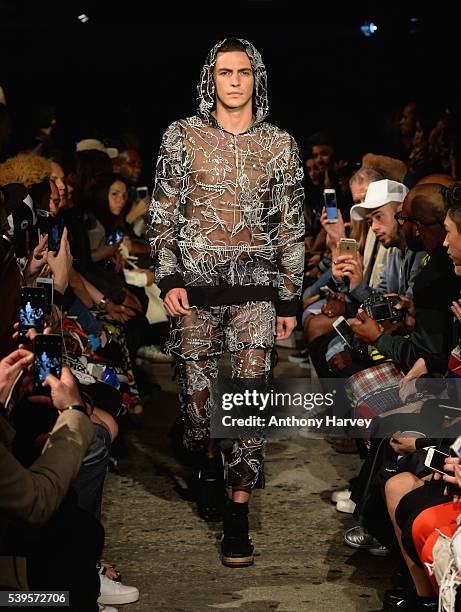 Model walks the runway at the KTZ show during The London Collections Men SS17 on June 12, 2016 in London, England.