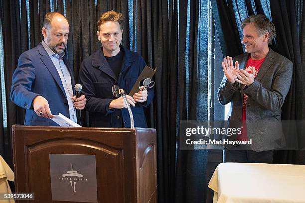 Festival Director Carl Spence presents the Seattle International Film Festival Golden Space Needle Award for best film "Captain Fantastic" to...