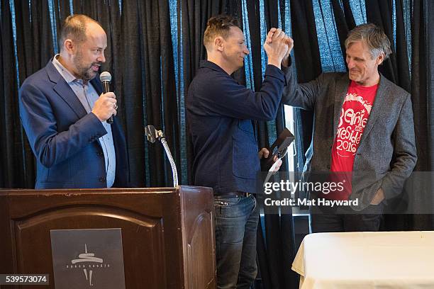 Festival Director Carl Spence presents the Seattle International Film Festival Golden Space Needle Award for best film "Captain Fantastic" to...