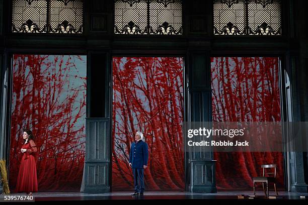 Nicole Car as Tatyana and Dmitri Hvorostovsky as Eugene Onegin in the Royal Opera's production of Pyotr Il'yich Tchaikovsky's Eugene Onegin directed...