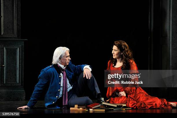Dmitri Hvorostovsky as Eugene Onegin and Nicole Car as Tatyana in the Royal Opera's production of Pyotr Il'yich Tchaikovsky's Eugene Onegin directed...