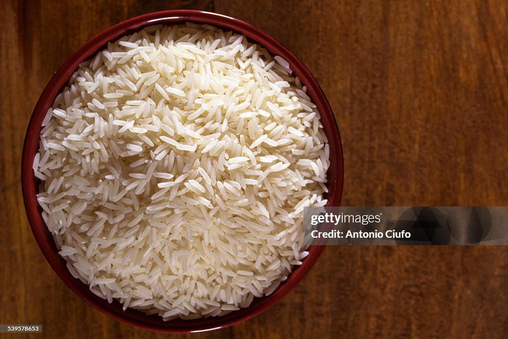 Rice in a wooden bowl