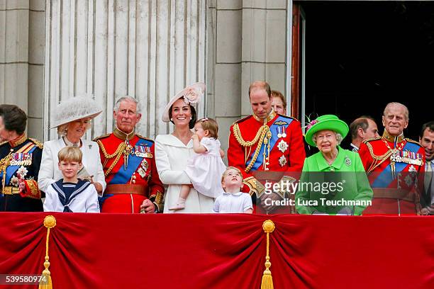 Camilla, Duchess of Cornwall, Charles, Prince of Wales, Catherine, Duchess of Cambridge, Princess Charlotte, Prince George and Prince William, Duke...