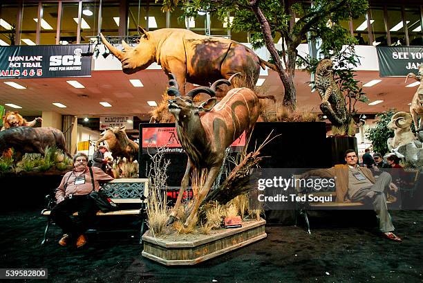 Taxidermied animals. The Safari Hunters Club convention 2004 held in Reno, Nevada. The annual event features the latest in hunting including guns,...