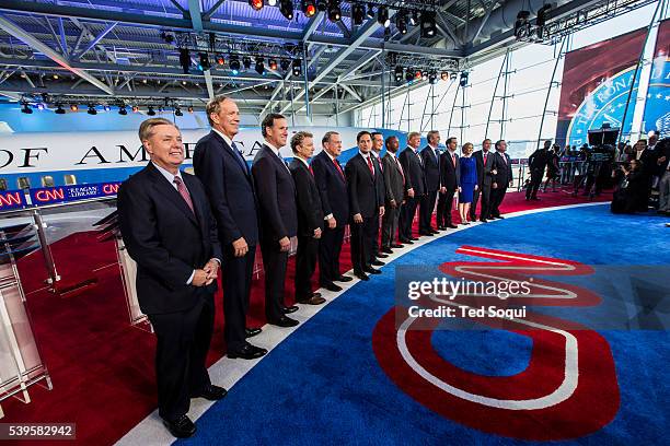 Group shot of Republican candidates before the Debate at the Ronald Reagan Presidential Library.