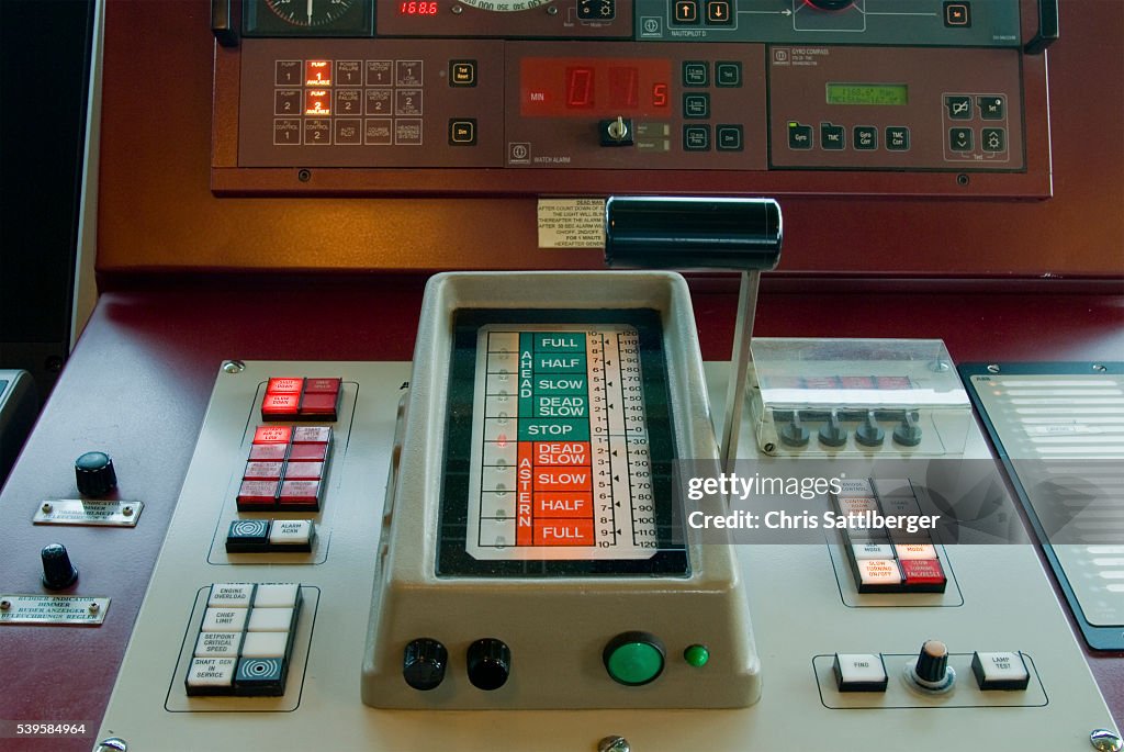 Engine Control Lever on Bridge of Container Ship