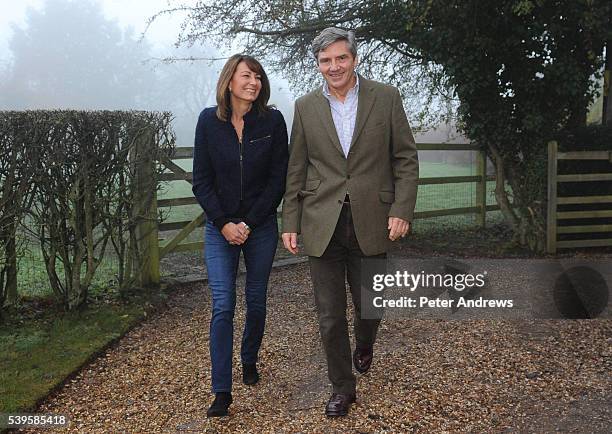 The parents of Kate Middleton, Michael and Carole, makes a statement on the engagement of their daughter to Prince William, outside their home near...