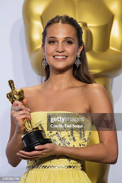 88th Academy Awards press room Alicia Vikander, winner of best actress in a supporting role at the 88th Academy Awards for the film "The Danish Girl"