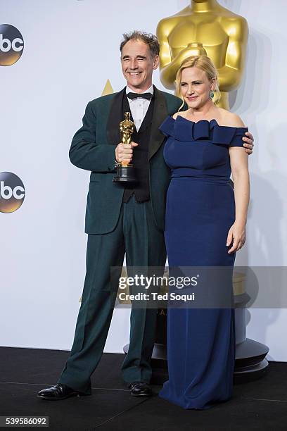 88th Academy Awards press room Mark Rylance, winner of best actor in a supporting role for the film "Bridge of Spies," with Patricia Arquette.