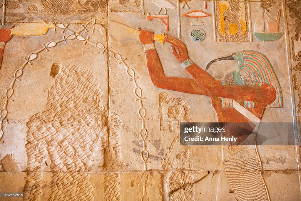 Thoth and vandalised image of Hatshepsut