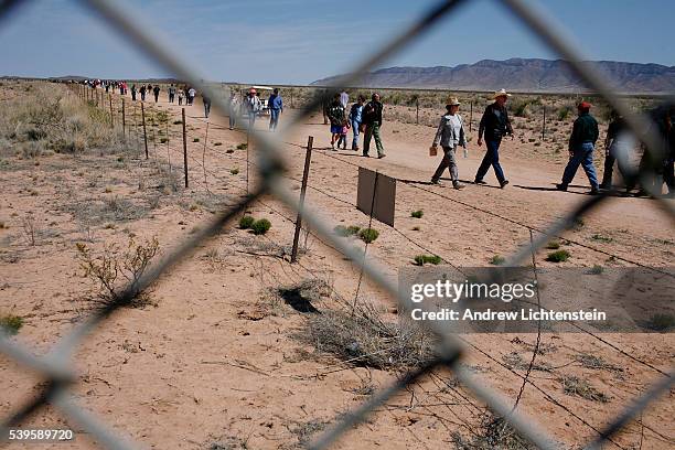 Tourists visit the Trinity Site, which is where the US military first detonated the world's first atom bomb in July of 1945, located on the White...
