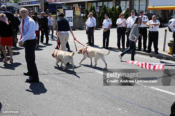 Diana Taylor, Mayor Bloomberg's domestic partner, walks the dogs during the Memorial Day parade along Northern Boulevard on the Queens and Long...