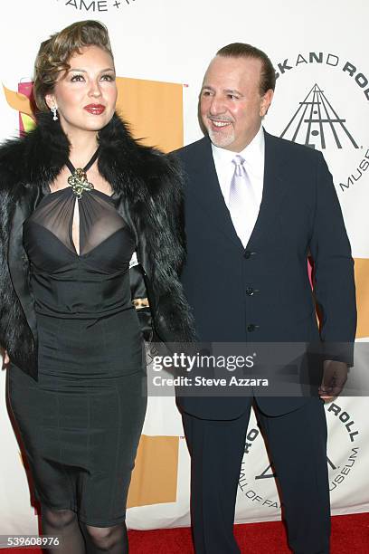 Singer Thalia arrives with her husband, Tommy Mattolaarrive for the 20th Annual Rock and Roll Hall of Fame Induction Ceremony in New York City.