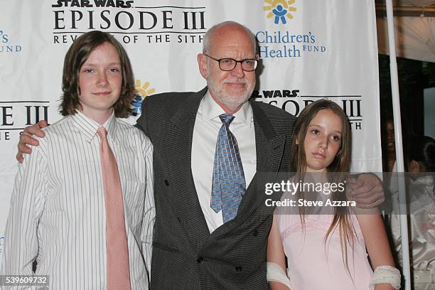 Frank Oz, the voice of Yoda, arrives with his children at the New York benefit premiere of "Star Wars: Episode III - Revenge of the Sith" held at the...