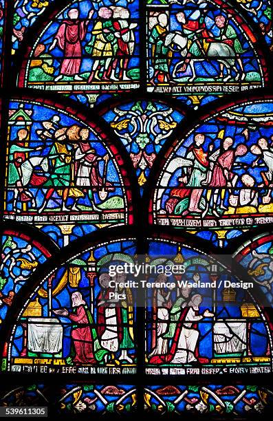 colourful stained glass window in canterbury cathedral - canterbury photos et images de collection