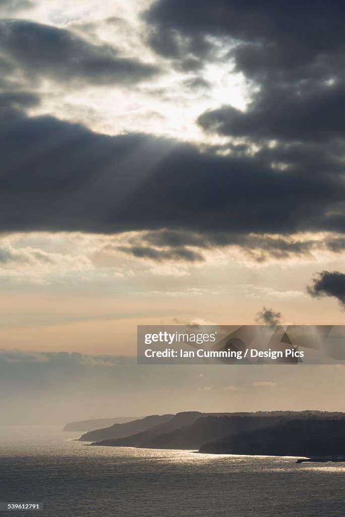 View towards Lyme Regis from the top of Golden Cap on the Jurassic Coast