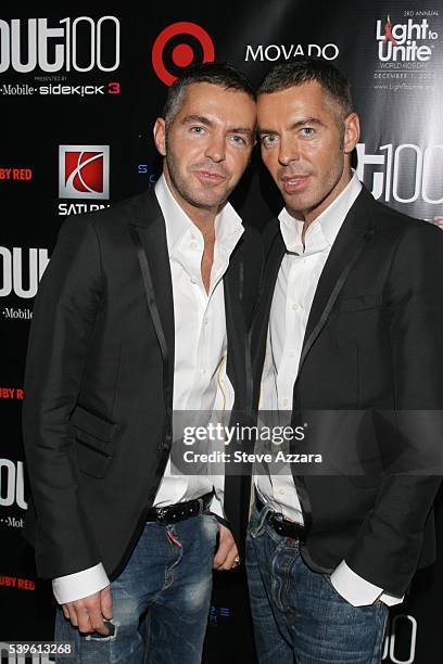 Designers Dean and Dan Caten of D Squared at Out Magazine honors 100 most influential people in gay culture at Out 100 Awards in New York City.