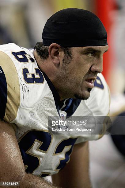 Scott Tercero of the St. Louis Rams looks on from the sideline during a pre-season NFL game against the Detroit Lions at Ford Field on August 29,...