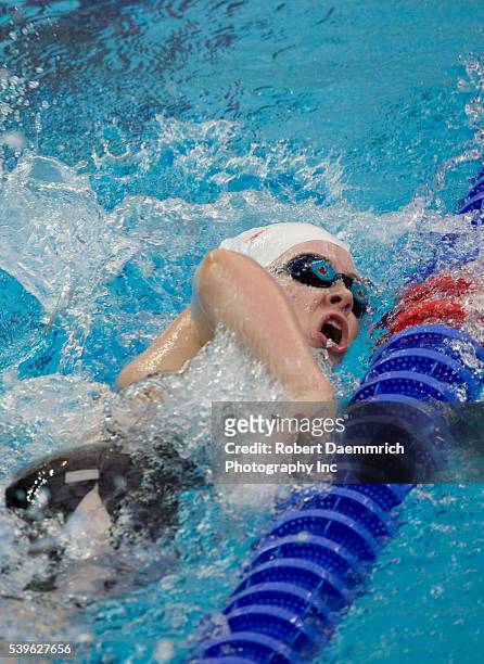 Beijing, China September 12, 2008: Day six of athletic competition at the 2008 Paralympic Games with Canada's Amber Thomas swimming close to the lane...