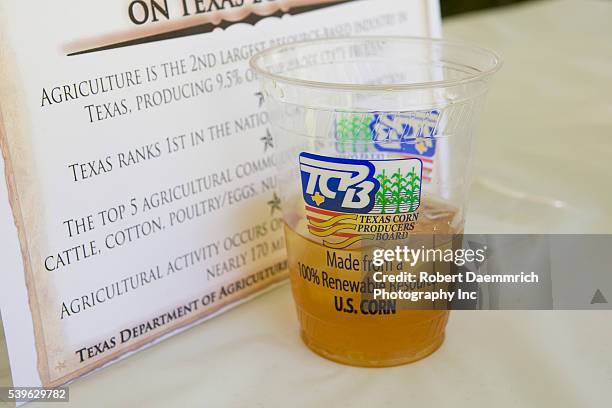 Biodegradable, compostable plastic cup made from corn is used to serve iced tea at a Texas legislative luncheon at the State Capitol. The...