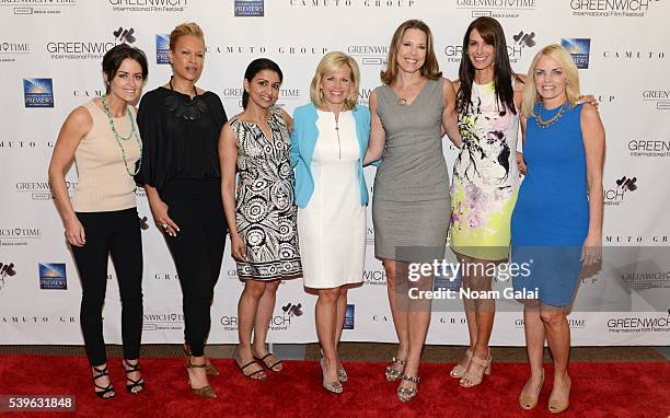 Wendy Reyes, Tonya Lewis Lee, Reena Ninan, Gretchen Carlson, Hannah Storm, Nancy Armstrong and Ginger Stickel attend Women at the Top: Female...