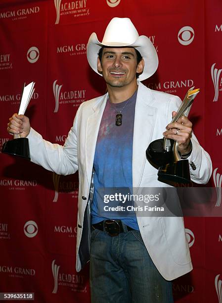 Brad Paisley in the press room at the 41st Annual Academy of Country Music Awards held at the MGM Grand. Paisley won three awards for Album of the...