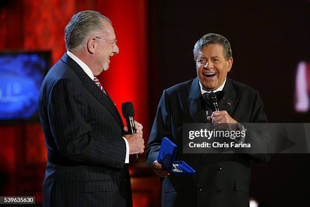 Jerry Lewis receives the key to the city of Las Vegas from Mayor Oscar Goodman during the 41st Annual Jerry Lewis MDA Labor Day Telethon at the South...