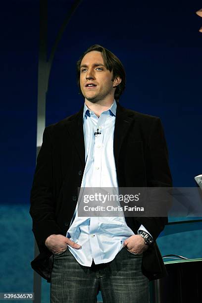 Chad Hurley, CEO and Co-founder YouTube, Inc. Speaks during Leslie Moonves, President and CEO of CBS Corp., keynote address for the 2007...