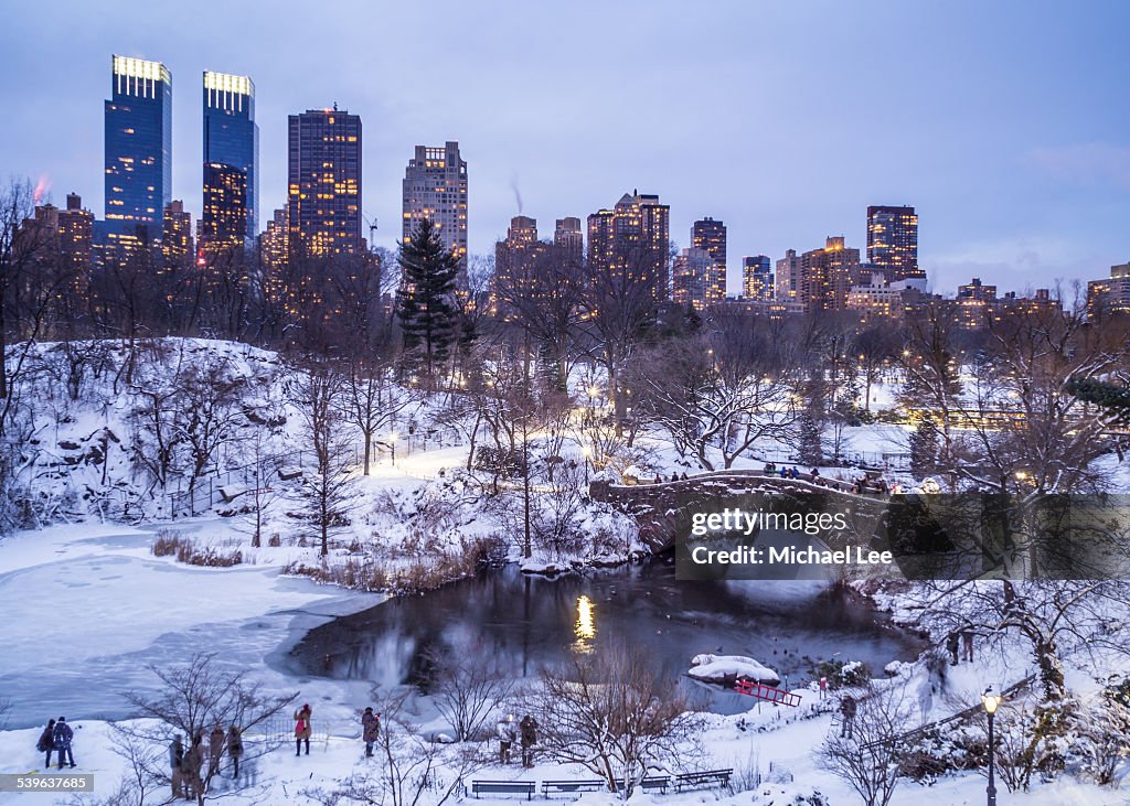 Snowy Central Park pond - New York