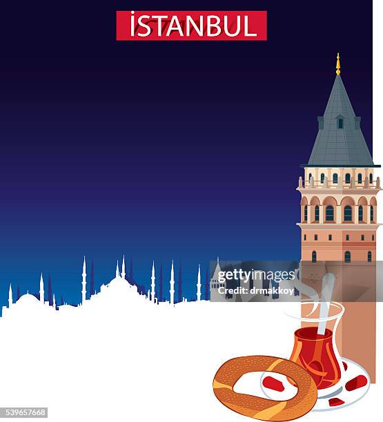 istanbul and galata tower - bosphorus bridge stock illustrations
