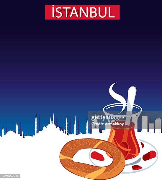 istanbul and tea - bosphorus bridge stock illustrations