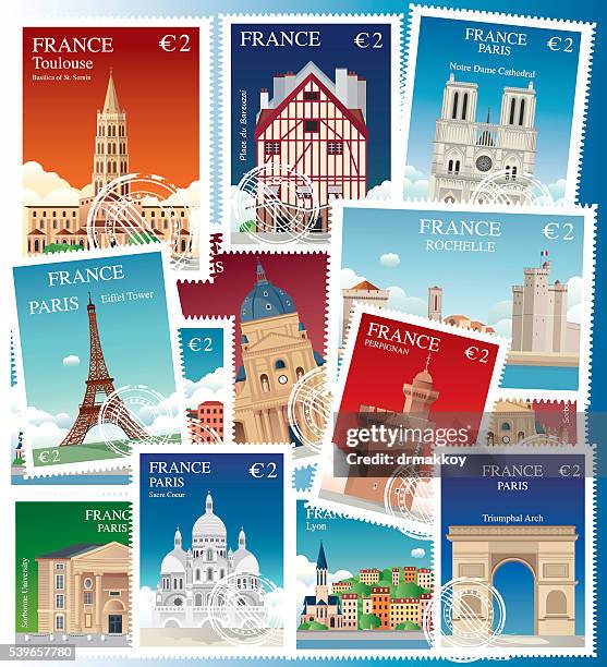 france stamps - auvergne rhône alpes stock illustrations