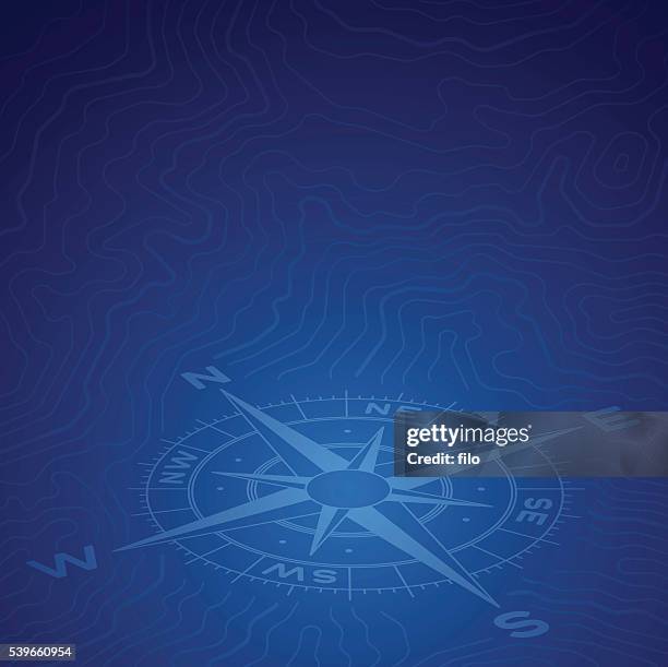 ilustrações, clipart, desenhos animados e ícones de bússola topográfico fundo azul - compass rose