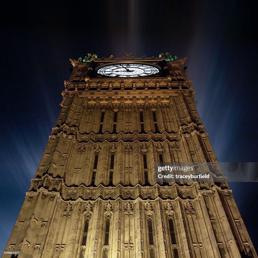 United Kingdom, England, London, Westminster, Illuminated Big Ben against night sky