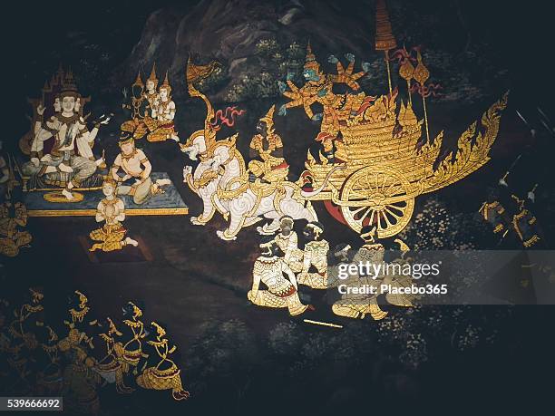 temple of the emerald buddha mural, grand palace - ramayana stock pictures, royalty-free photos & images