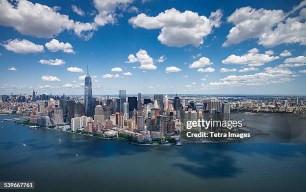 usa, new york state, new york city, aerial view of downtown - world trade center manhattan stock-fotos und bilder