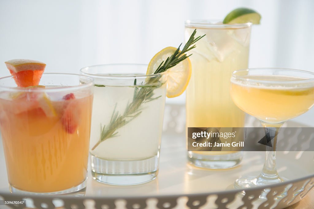 Studio shot of drinks on tray