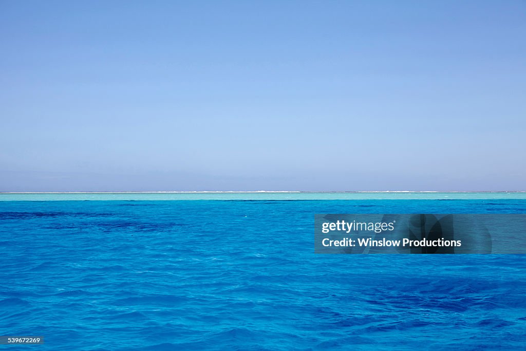 Tahiti, French Polynesia, Raiatea, Clear sky above blue rippled sea