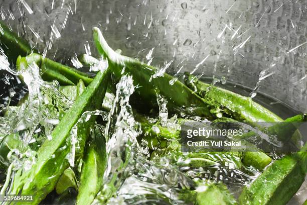 quenching  okra close up - food waste stockfoto's en -beelden