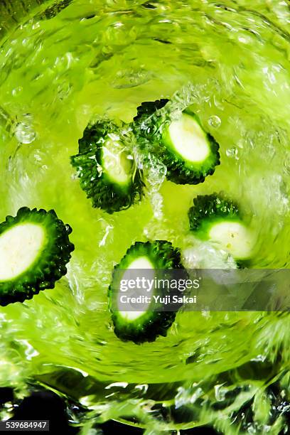 crushing bitter gourd over view - fresh vegetable juice stock pictures, royalty-free photos & images