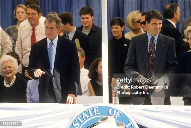 Governor Rick Perry at the Inaugural Parade after taking the oath of office as Lt. Governor of Texas on January 19, 1999 as George W. Bush takes the...