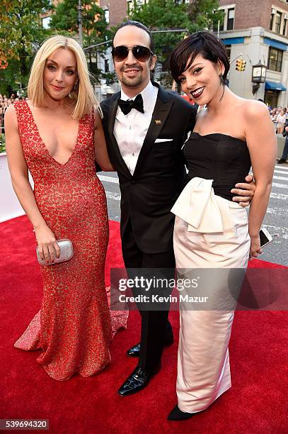 Jane Krakowski, Lin-Manuel Miranda and Krysta Rodriguez attend the 70th Annual Tony Awards at The Beacon Theatre on June 12, 2016 in New York City.