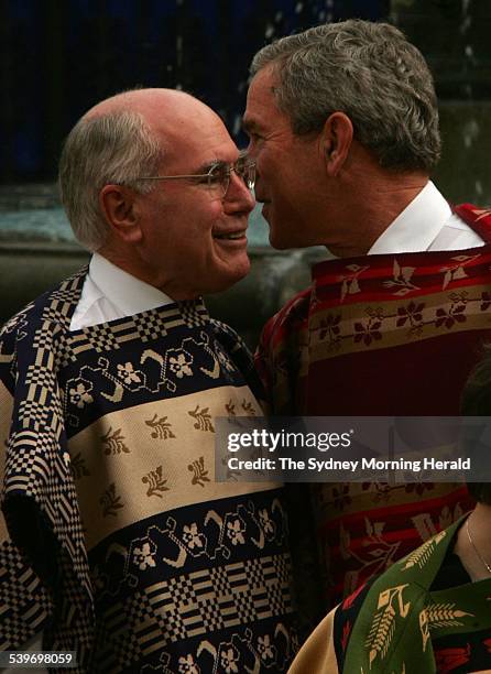 On Santiago, Chile. Leaders from the Pacific rim pose for the family photograph wearing the Chilean traditional Chamanto or Poncho. Australian Prime...