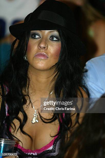 Christina Aguilera attends the Oscar de la Hoya - "Sugar" Shane Mosley fight at the MGM Grand Hotel.