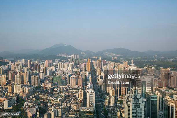 aerial view of chinese financial center against blue sky - land i sikte bildbanksfoton och bilder