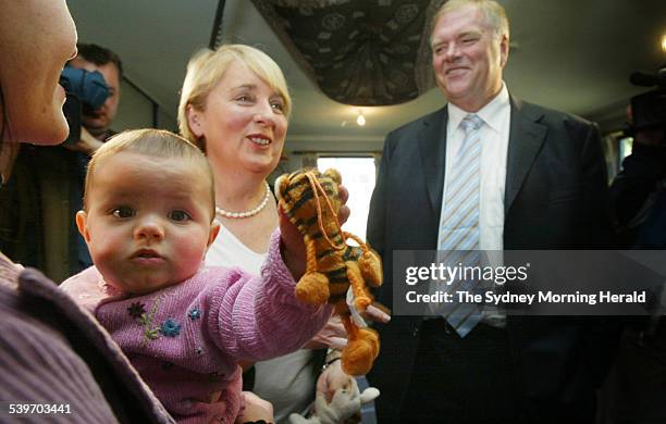 Labour leader Kim Beazley and Jenny Macklin visit Kirinari early childhood centre at Canberra University, where they met with Georgia Kendall and 10...